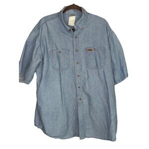 Carhartt Shirt Men 2-3 XL Short Sleeve Button Up Denim Chambray Jean Collared